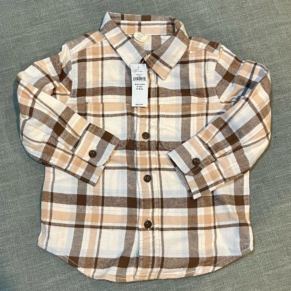 Gap 100% Organic Cotton Flannel long sleeve Shirt, flurry white